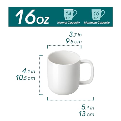 vancasso Porcelain Coffee Mugs Set, 16 oz Ceramic Coffee Cups for Americano Hot Tea Iced Coffee Cold Brew Cocoa Milk Mugs Set of 6, Dishwasher & Microwave Safe, White - My Kitchen Products