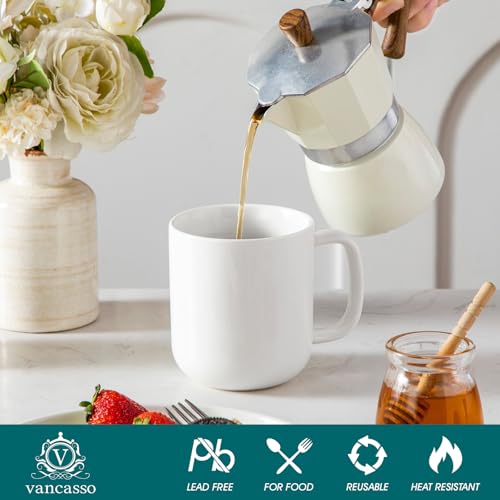 vancasso Porcelain Coffee Mugs Set, 16 oz Ceramic Coffee Cups for Americano Hot Tea Iced Coffee Cold Brew Cocoa Milk Mugs Set of 6, Dishwasher & Microwave Safe, White - My Kitchen Products