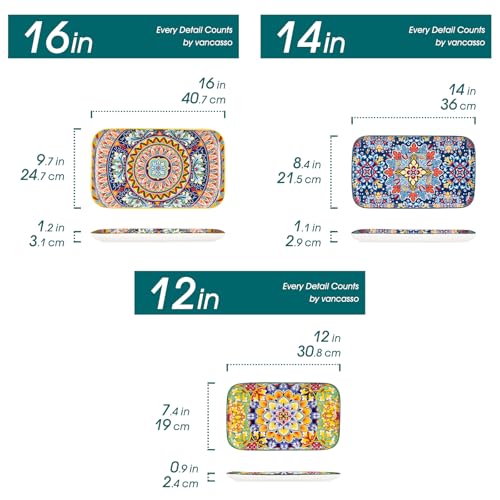 vancasso Serving Platters Set of 3, 16"/14"/12" Inch Rectangular Trays - Extra Large, Ceramic Bohemian Serving Dish for Entertaining Food, Microwave & Dishwasher Safe, Vintage - My Kitchen Products