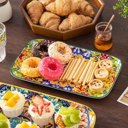 vancasso Serving Platters Set of 3, 16"/14"/12" Inch Rectangular Trays - Extra Large, Ceramic Bohemian Serving Dish for Entertaining Food, Microwave & Dishwasher Safe, Vintage - My Kitchen Products
