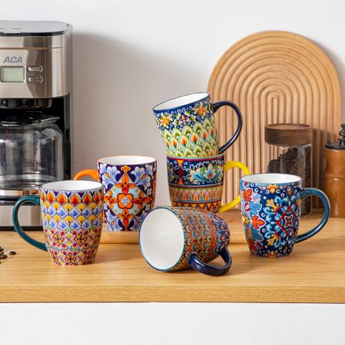 vancasso SIMI 16 oz Large Coffee Mugs Set of 6 – Bohemian Ceramic Cups with Handle, Perfect for Latte, Tea, Hot Chocolate, Dishwasher & Microwave Safe Ideal Gift - My Kitchen Products
