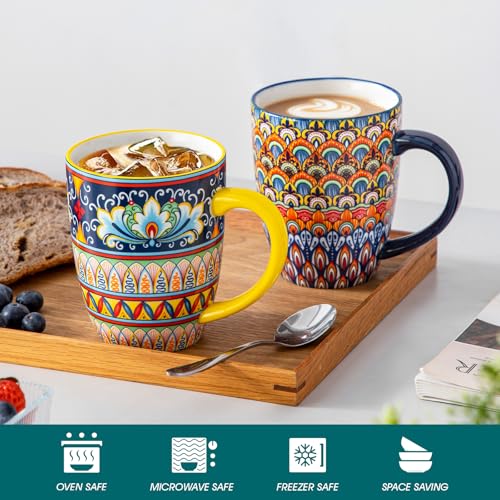 vancasso SIMI 16 oz Large Coffee Mugs Set of 6 – Bohemian Ceramic Cups with Handle, Perfect for Latte, Tea, Hot Chocolate, Dishwasher & Microwave Safe Ideal Gift - My Kitchen Products