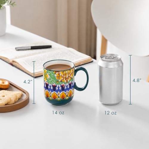 vancasso Simi Boho Coffee Mugs Set of 6, 14 oz Ceramic Mugs with Handle, Colorful Porcelain Cups Microwave Dishwasher Safe, for Latte Tea Cappuccino Cocoa Hot Chocolate - My Kitchen Products