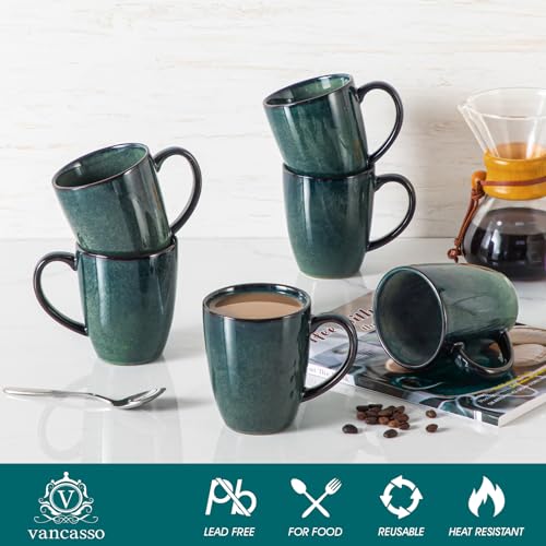 vancasso STARRY Ceramic Coffee Mug Set of 6, 12 Oz Tea Cups with Handle for Latte, Tea, Cappuccino, Milk, Cocoa, Microwave&Dishwasher Safe, Green - My Kitchen Products