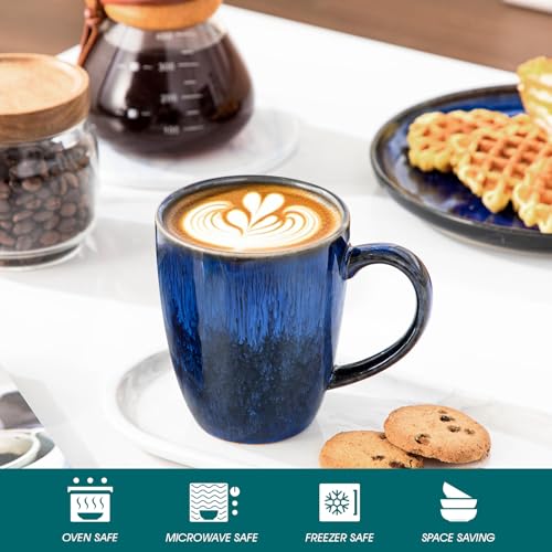 vancasso STARRY Ceramic Coffee Mug Set of 6, 16 Oz Tea Cups with Handle for Latte, Tea, Cappuccino, Milk, Cocoa, Microwave&Dishwasher Safe, Blue - My Kitchen Products