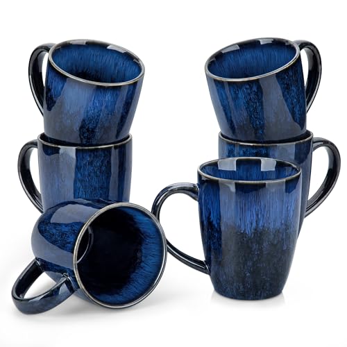 vancasso STARRY Ceramic Coffee Mug Set of 6, 16 Oz Tea Cups with Handle for Latte, Tea, Cappuccino, Milk, Cocoa, Microwave&Dishwasher Safe, Blue - My Kitchen Products