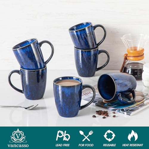 vancasso STARRY Ceramic Coffee Mug Set of 6, 16 Oz Tea Cups with Handle for Latte, Tea, Cappuccino, Milk, Cocoa, Microwave&Dishwasher Safe, Blue - My Kitchen Products