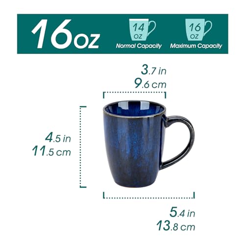 vancasso STARRY Ceramic Coffee Mug Set of 6, 16 Oz Tea Cups with Handle for Latte, Tea, Cappuccino, Milk, Cocoa, Microwave&Dishwasher Safe, Blue - My Kitchen Products