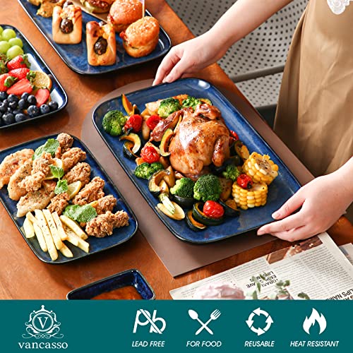 vancasso Stern Serving Platters Set of 3, 15/13/ 11 Inches Rectangular Serving Plates, Blue Serving Trays for Entertaining, Party - My Kitchen Products