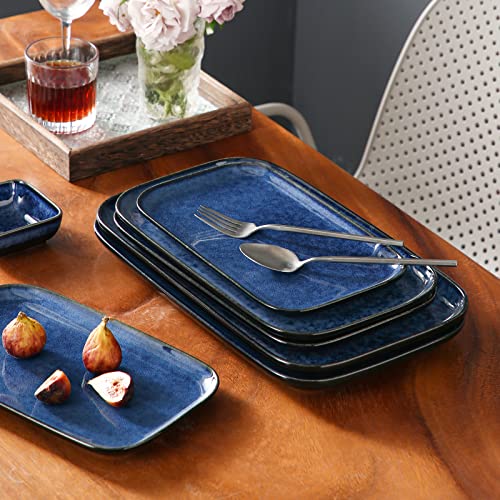 vancasso Stern Serving Platters Set of 3, 15/13/ 11 Inches Rectangular Serving Plates, Blue Serving Trays for Entertaining, Party - My Kitchen Products