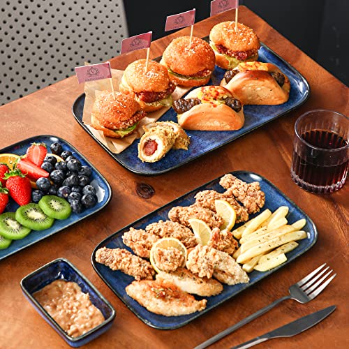 vancasso Stern Serving Platters Set of 3, 15/13/ 11 Inches Rectangular Serving Plates, Blue Serving Trays for Entertaining, Party - My Kitchen Products