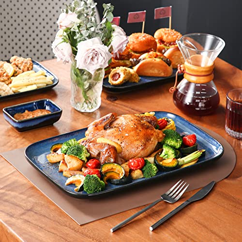 vancasso Stern Serving Platters Set of 3, 15/13/ 11 Inches Rectangular Serving Plates, Blue Serving Trays for Entertaining, Party - My Kitchen Products