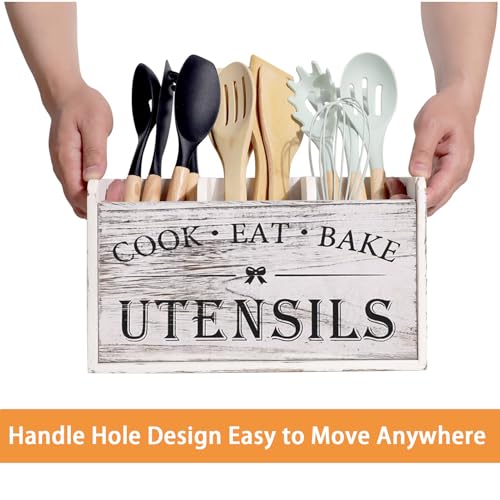 VANEME Utensil Holder,Wooden Utensil Holder for Kitchen Counter, Cooking Utensil Organizer with 3 Compartments,Utensil Crock for Silverware Spoon Spatula - My Kitchen Products