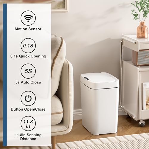 Vanpopubs 2 Pack 2.7 Gal Bathroom Trash Can with Lid, Automatic Trash Can Small Smart Garbage Can Touchless, Slim Motion Sensor Waterproof Plastic Trash Bins for Bedroom Office Kitchen Toilet - My Kitchen Products