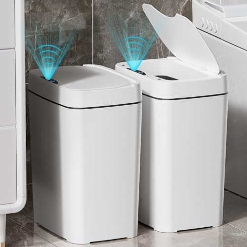 Vanpopubs 2 Pack 2.7 Gal Bathroom Trash Can with Lid, Automatic Trash Can Small Smart Garbage Can Touchless, Slim Motion Sensor Waterproof Plastic Trash Bins for Bedroom Office Kitchen Toilet - My Kitchen Products