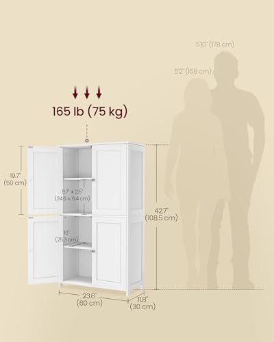 VASAGLE Floor Storage Cabinet, Shaker Cabinet with 2 Adjustable Shelves, 4 Doors, Tall Freestanding Organizer Unit, for Kitchen Bathroom Living Room, Cloud White UBBC553WH01S - My Kitchen Products