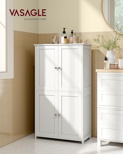 VASAGLE Floor Storage Cabinet, Shaker Cabinet with 2 Adjustable Shelves, 4 Doors, Tall Freestanding Organizer Unit, for Kitchen Bathroom Living Room, Cloud White UBBC553WH01S - My Kitchen Products