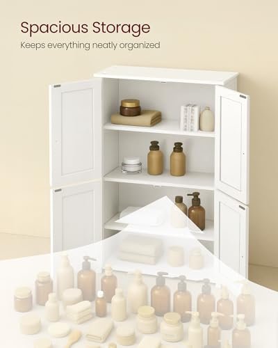 VASAGLE Floor Storage Cabinet, Shaker Cabinet with 2 Adjustable Shelves, 4 Doors, Tall Freestanding Organizer Unit, for Kitchen Bathroom Living Room, Cloud White UBBC553WH01S - My Kitchen Products