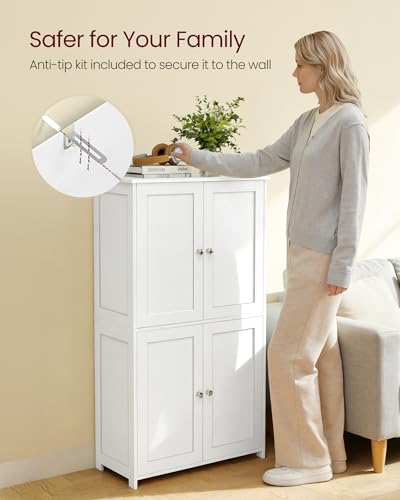 VASAGLE Floor Storage Cabinet, Shaker Cabinet with 2 Adjustable Shelves, 4 Doors, Tall Freestanding Organizer Unit, for Kitchen Bathroom Living Room, Cloud White UBBC553WH01S - My Kitchen Products