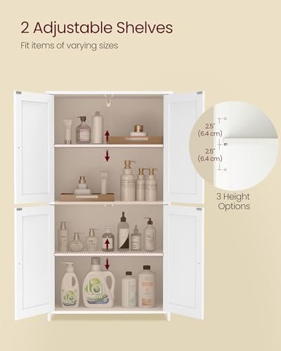 VASAGLE Floor Storage Cabinet, Shaker Cabinet with 2 Adjustable Shelves, 4 Doors, Tall Freestanding Organizer Unit, for Kitchen Bathroom Living Room, Cloud White UBBC553WH01S - My Kitchen Products