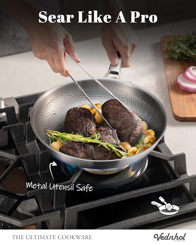 VEDNHOL Titanium Pan, 12 Inch Pure Titanium Hammered Pro frying pan with Lid, Non-Toxic Skillet for Cooking, PFAS/PFOA/PTFE Free Cookware, Dishwasher&Oven Safe, Kitchen Induction Compatible - My Kitchen Products