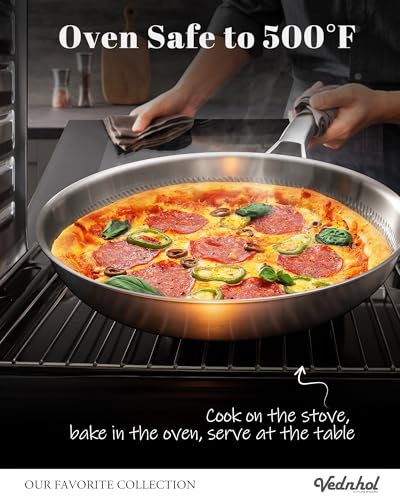 VEDNHOL Titanium Pan, 12 Inch Pure Titanium Hammered Pro frying pan with Lid, Non-Toxic Skillet for Cooking, PFAS/PFOA/PTFE Free Cookware, Dishwasher&Oven Safe, Kitchen Induction Compatible - My Kitchen Products