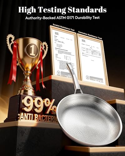 VEDNHOL Titanium Pan, 12 Inch Pure Titanium Hammered Pro frying pan with Lid, Non-Toxic Skillet for Cooking, PFAS/PFOA/PTFE Free Cookware, Dishwasher&Oven Safe, Kitchen Induction Compatible - My Kitchen Products