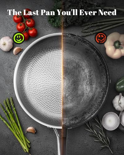 VEDNHOL Titanium Pan, 12 Inch Pure Titanium Hammered Pro frying pan with Lid, Non-Toxic Skillet for Cooking, PFAS/PFOA/PTFE Free Cookware, Dishwasher&Oven Safe, Kitchen Induction Compatible - My Kitchen Products