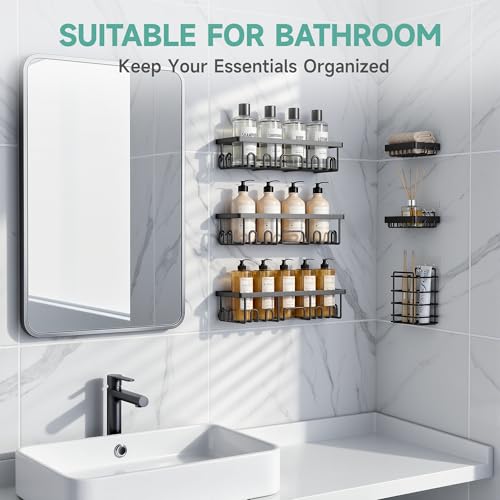 Veken Shower Caddy 6-Pack, Advanced Rustproof Design, No Drilling Adhesive Shelves, Rack with Soap Holder, Large Capacity Bathroom Organizers and Storage, Wall-Mounted Kitchen & Home Decor - My Kitchen Products
