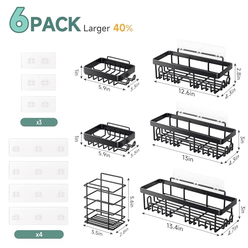 Veken Shower Caddy 6-Pack, Advanced Rustproof Design, No Drilling Adhesive Shelves, Rack with Soap Holder, Large Capacity Bathroom Organizers and Storage, Wall-Mounted Kitchen & Home Decor - My Kitchen Products