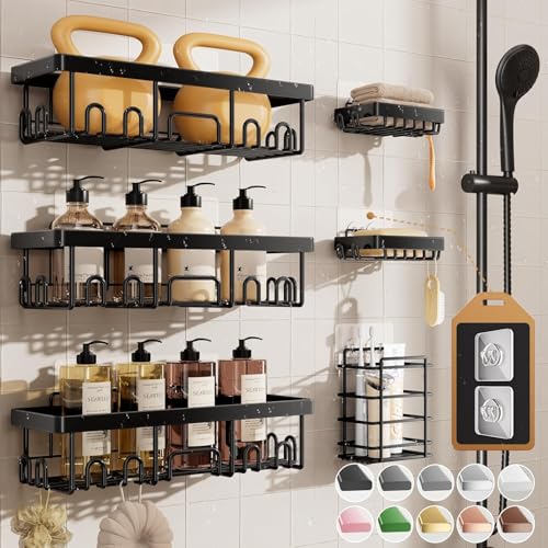 Veken Shower Caddy 6-Pack, Advanced Rustproof Design, No Drilling Adhesive Shelves, Rack with Soap Holder, Large Capacity Bathroom Organizers and Storage, Wall-Mounted Kitchen & Home Decor - My Kitchen Products