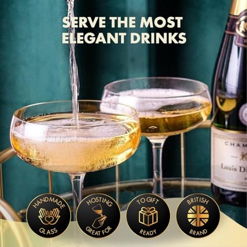 VEMACITY - Elegant Handblown Coupe Cocktail Glasses Set of 2 (10oz) - Crystal Espresso Martini Glasses, Champagne Saucers - Vintage Glassware | Wedding Gift | Ideal for Martinis and Margaritas - My Kitchen Products