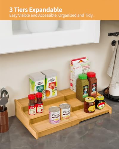 VenDotbi Spice Rack, 3-Tier Expandable Bamboo Spice Rack Organizer for Cabinet - Kitchen, Pantry and Cupboard Storage Organizer - My Kitchen Products