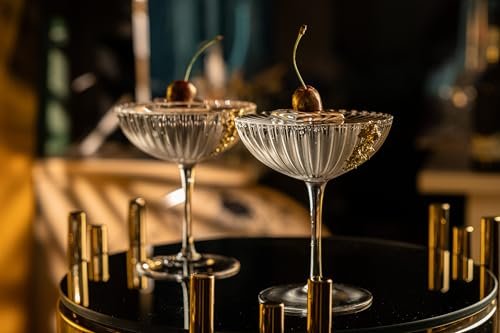 Venus Seashell Coupe Cocktail Glasses | Set of 4 | 8 oz Crystal Ribbed Champagne Saucers for Drinking P-Star and Espresso Martini, Margarita, Daiquiri, Cosmopolitan, Gimlet | Elegant Gift Glassware - My Kitchen Products