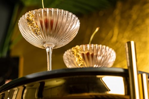 Venus Seashell Coupe Cocktail Glasses | Set of 4 | 8 oz Crystal Ribbed Champagne Saucers for Drinking P-Star and Espresso Martini, Margarita, Daiquiri, Cosmopolitan, Gimlet | Elegant Gift Glassware - My Kitchen Products