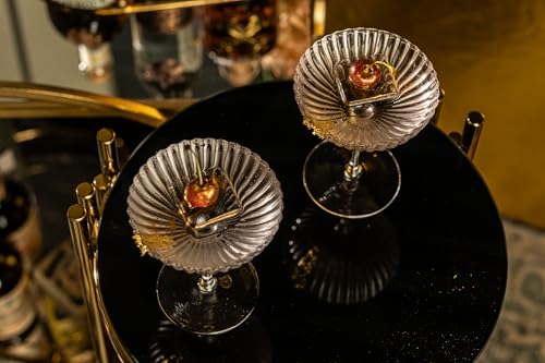 Venus Seashell Coupe Cocktail Glasses | Set of 4 | 8 oz Crystal Ribbed Champagne Saucers for Drinking P-Star and Espresso Martini, Margarita, Daiquiri, Cosmopolitan, Gimlet | Elegant Gift Glassware - My Kitchen Products