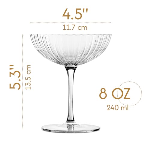 Venus Seashell Coupe Cocktail Glasses | Set of 4 | 8 oz Crystal Ribbed Champagne Saucers for Drinking P-Star and Espresso Martini, Margarita, Daiquiri, Cosmopolitan, Gimlet | Elegant Gift Glassware - My Kitchen Products