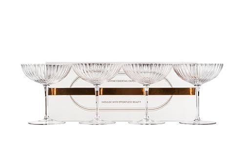 Venus Seashell Coupe Cocktail Glasses | Set of 4 | 8 oz Crystal Ribbed Champagne Saucers for Drinking P-Star and Espresso Martini, Margarita, Daiquiri, Cosmopolitan, Gimlet | Elegant Gift Glassware - My Kitchen Products