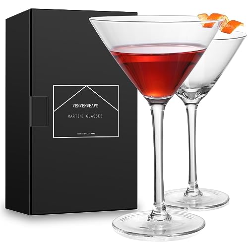 VENVENWEAVS Martini Glasses Set of 2,Hand-blown 9.2OZ Crystal Cocktail Glasses for Espresso