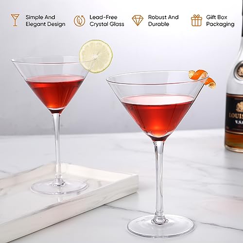 VENVENWEAVS Martini Glasses Set of 2,Hand-blown 9.2OZ Crystal Cocktail Glasses for Espresso Martini,Cosmopolitan,Manhattan,Gimlet,Home Bar,Cocktail Party,Stemless Martini Glassware Gift Set - My Kitchen Products