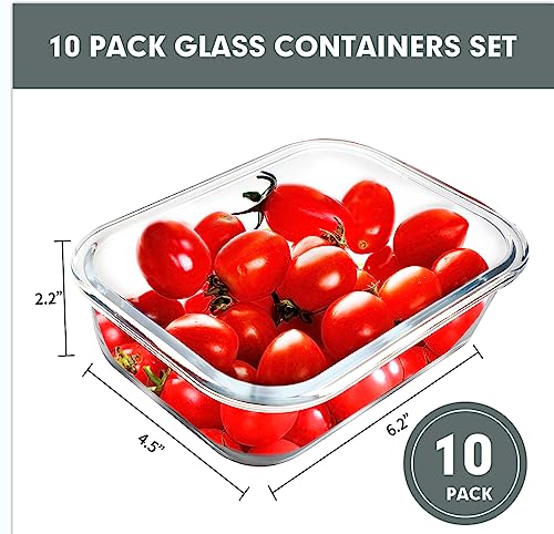 VERONES 10 Pack 22 OZ Glass Meal Prep Containers, Airtight Glass Lunch Containers Set, Glass Food Storage Containers with Lids,Exclusive of BPA, for Microwave, Oven, Freezer & Dishwasher Friendly,Grey - My Kitchen Products