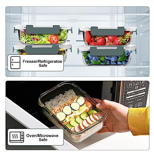 VERONES 10 Pack 22 OZ Glass Meal Prep Containers, Airtight Glass Lunch Containers Set, Glass Food Storage Containers with Lids,Exclusive of BPA, for Microwave, Oven, Freezer & Dishwasher Friendly,Grey - My Kitchen Products