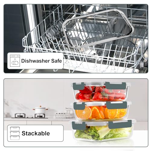 VERONES 10 Pack 22 OZ Glass Meal Prep Containers, Airtight Glass Lunch Containers Set, Glass Food Storage Containers with Lids,Exclusive of BPA, for Microwave, Oven, Freezer & Dishwasher Friendly,Grey - My Kitchen Products