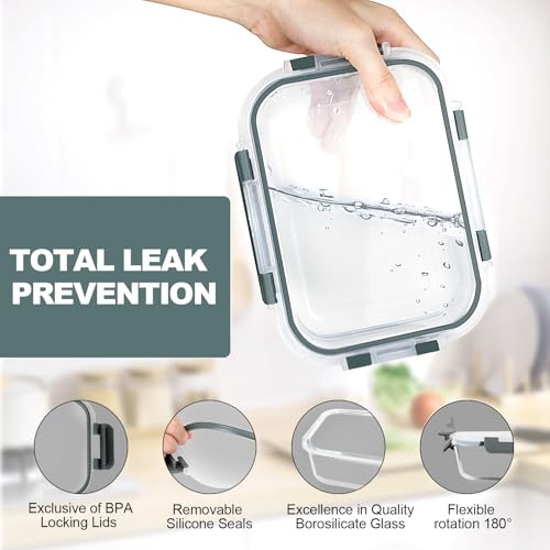 VERONES 10 Pack 22 OZ Glass Meal Prep Containers, Airtight Glass Lunch Containers Set, Glass Food Storage Containers with Lids,Exclusive of BPA, for Microwave, Oven, Freezer & Dishwasher Friendly,Grey - My Kitchen Products