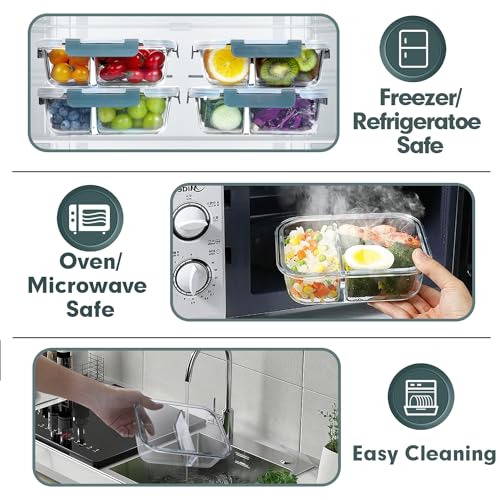 VERONES 10 Pack Glass Meal Prep Containers 2 Compartment Set, 30 OZ Airtight Glass Lunch Containers, Glass Food Storage Containers with Lids, for Microwave, Oven, Freezer & Dishwasher Friendly，Grey - My Kitchen Products