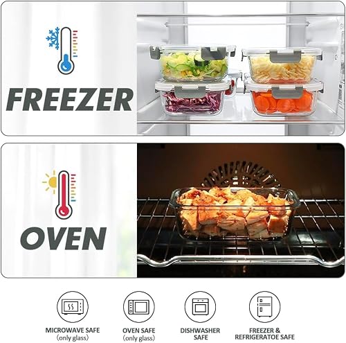 VERONES 12 Packs Glass Food Storage Containers Set, Airtight Glass Lunch Containers, Glass Meal Prep Containers with Lids,Exclusive of BPA, for Microwave, Oven, Freezer & Dishwasher Friendly,Grey - My Kitchen Products