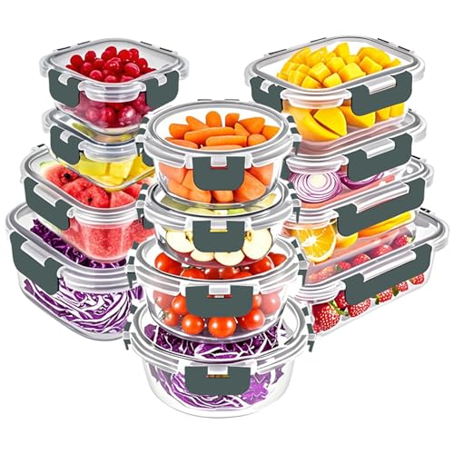 VERONES 12 Packs Glass Food Storage Containers Set, Airtight Glass Lunch Containers, Glass Meal Prep Containers with Lids,Exclusive of BPA, for Microwave, Oven, Freezer & Dishwasher Friendly,Grey - My Kitchen Products