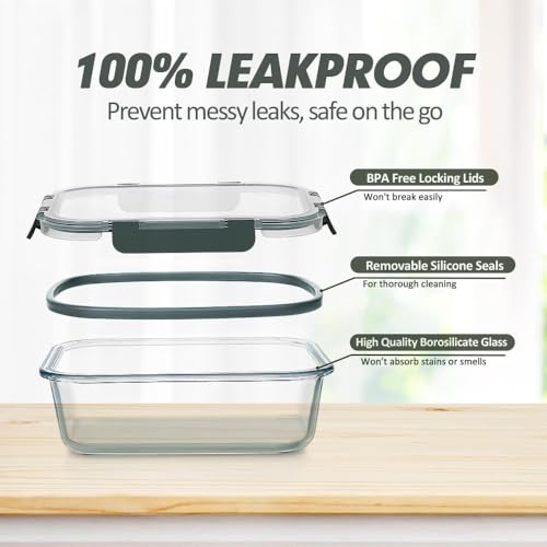 VERONES 12 Packs Glass Food Storage Containers Set, Airtight Glass Lunch Containers, Glass Meal Prep Containers with Lids,Exclusive of BPA, for Microwave, Oven, Freezer & Dishwasher Friendly,Grey - My Kitchen Products
