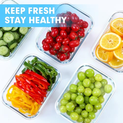VERONES 5 Pack 36 OZ Glass Meal Prep Containers, Airtight Glass Lunch Containers Set, Glass Food Storage Containers with Lids,Exclusive of BPA, for Microwave, Oven, Freezer & Dishwasher Friendly,Grey - My Kitchen Products