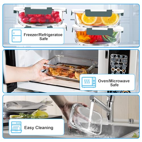 VERONES 5 Pack 36 OZ Glass Meal Prep Containers, Airtight Glass Lunch Containers Set, Glass Food Storage Containers with Lids,Exclusive of BPA, for Microwave, Oven, Freezer & Dishwasher Friendly,Grey - My Kitchen Products